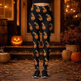 Legging Abóbora Assustadora Bonita Chapéu de Bruxa Hallowe