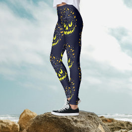 Legging Abóbora de Halloween Cool Black Yellow Jack O Lant