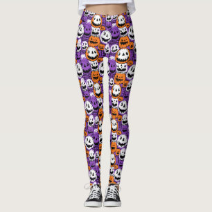 Legging Abóbora de Halloween - Roxo, Laranja, Branco