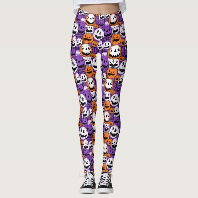 Legging Abóbora de Halloween - Roxo, Laranja, Branco (Frente)