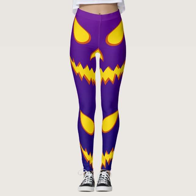 Legging Abóbora do Jack o Lantern com Rosto Sorridente de  (Frente)