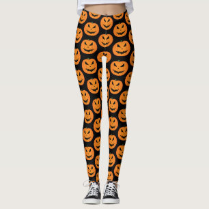 Legging Abóbora laranja assustadora do Halloween cara pret