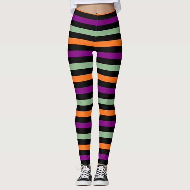Legging Abóbora, Roxo, Verde e Negro Horiz. Listras (Frente)