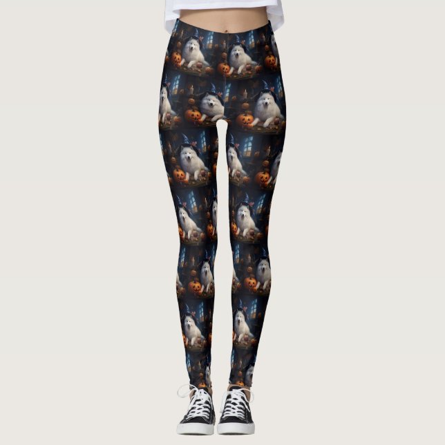 Legging Abóboras Assustadoras de Halloween Samoyed (Frente)