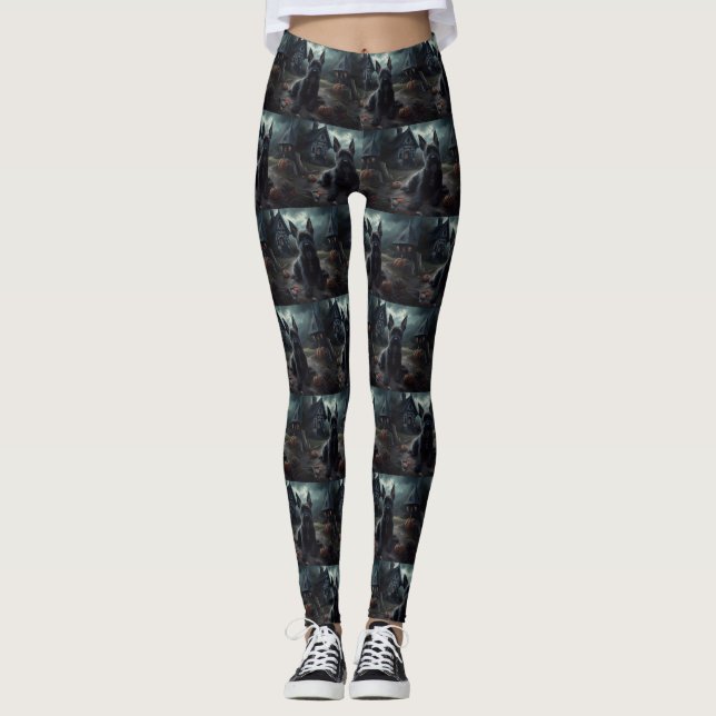 Legging Abóboras Cachorro Escocês Dia das Bruxas Assustado (Frente)