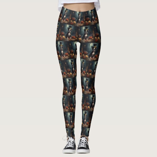 Legging Abóboras de Boston Terrier Halloween Assustador (Frente)