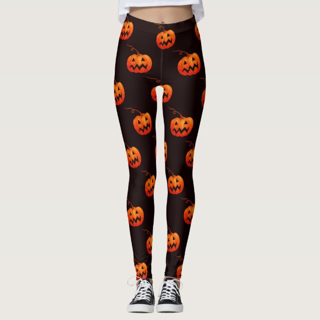 Legging Abóboras De Halloween, Pedra De Abóboras De Laranj (Frente)