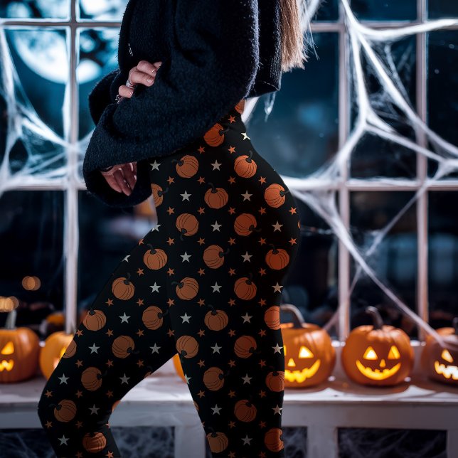 Legging Abóboras e Estrelas de Halloween Pretas (Criador carregado)
