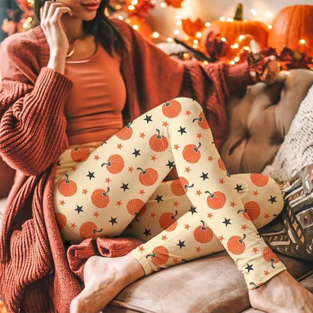 Legging Abóboras Vintage e Estrelas Halloween Creme (Criador carregado)