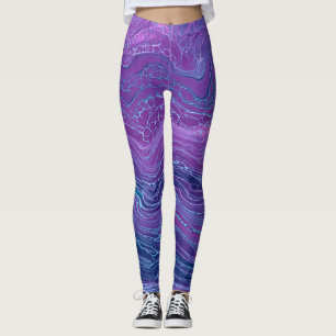 Legging Abstração Acrílica Azul-Violeta-Roxo