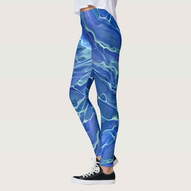 Legging Abstração Acrílica de Mármore Azul e Branco (Esquerda)