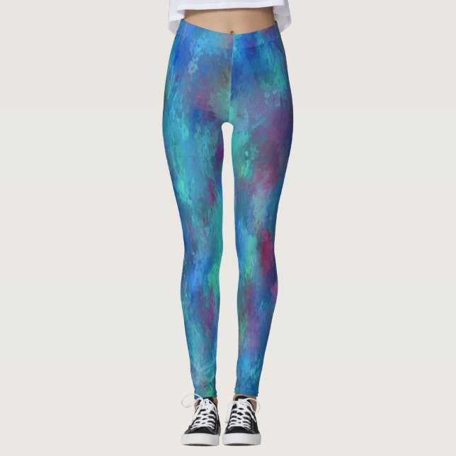 Legging Abstração da Aquarela de Cor Azul-Rosa (Frente)