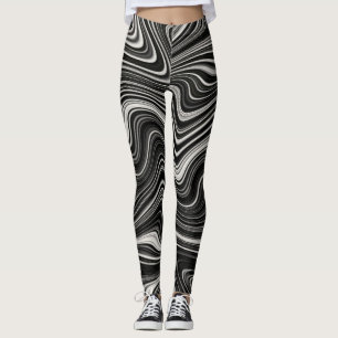 Legging Abstração de onda de zebra branca e negra