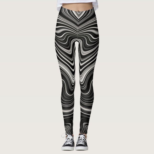 Legging Abstração de onda de zebra branca e negra (Frente)