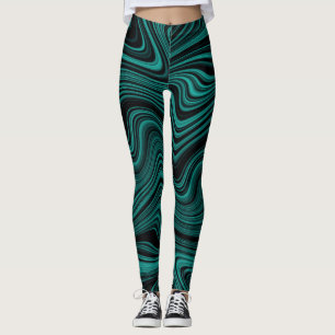 Legging Abstração de Wavy Preto e Esmeralda