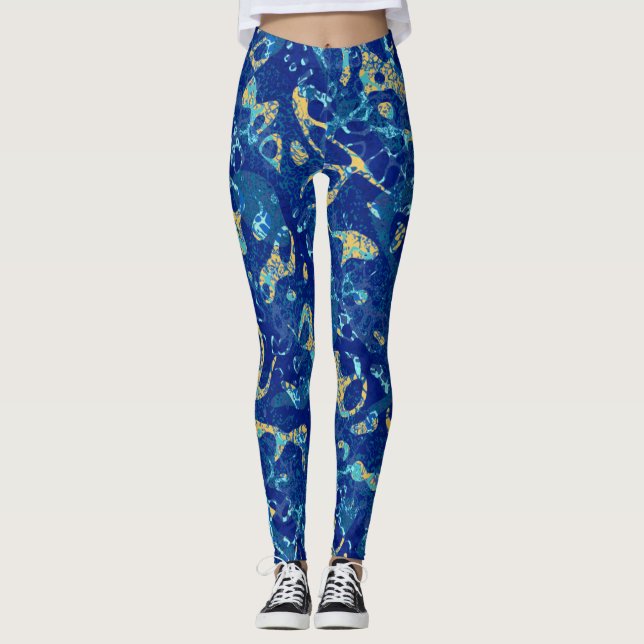 Legging Abstração do Gráfico com Destaque Azul e Amarelo d (Frente)