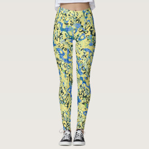 Legging Abstração do Gráfico Preto Amarelo Azul