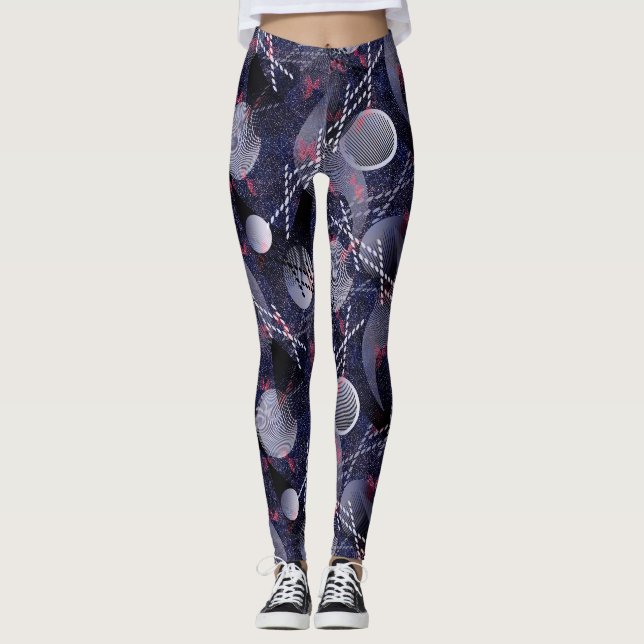 Legging Abstração geométrica azul e vermelha. (Frente)