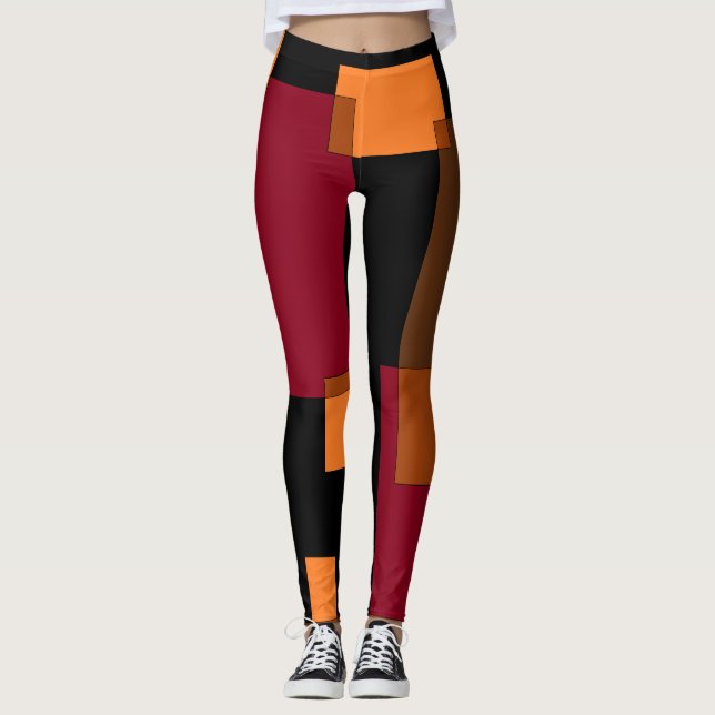 Legging Abstração Geométrica Laranja Vermelho Preto (Frente)