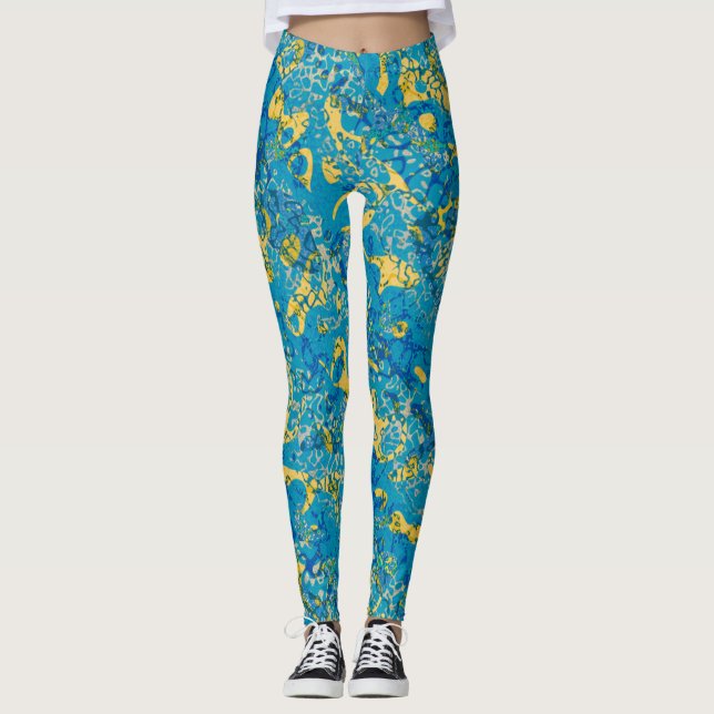 Legging Abstração Gráfica Amarelo e Azul (Frente)