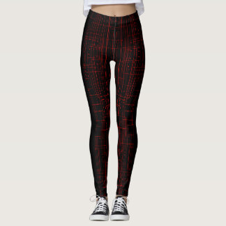 Legging Abstract Cyber Pattern | Black & Crimson Circuit 