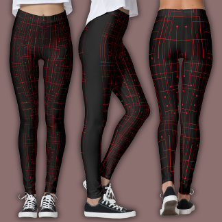 Legging Abstract Cyber Pattern | Black & Crimson Circuit 