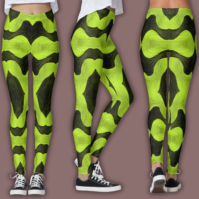 Legging Abstract Cyber Pattern | Neon Lime & Black (Criador carregado)