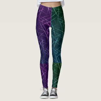 Legging Abstract Cyber Pattern | Purple & Emerald Grid