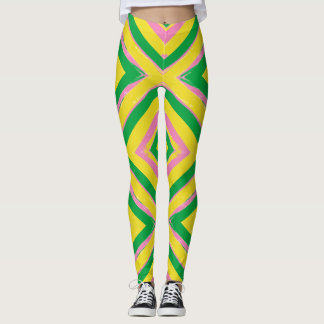 Legging Abstract Geometric Pattern | Green, Yellow & Pink