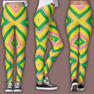 Legging Abstract Geometric Pattern | Green, Yellow & Pink