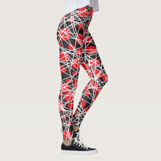 Legging Abstract Red Dots and Tangled White Lines