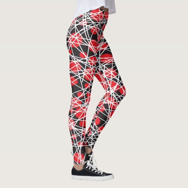 Legging Abstract Red Dots and Tangled White Lines (Direita)