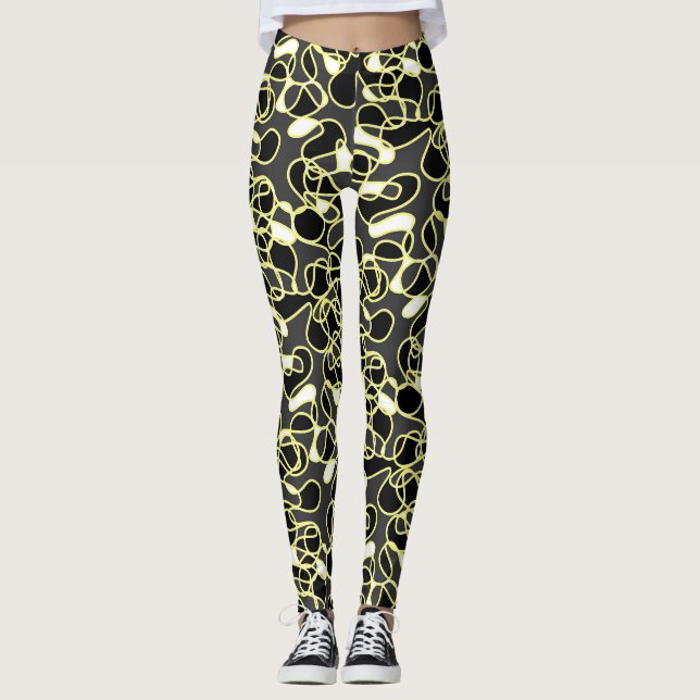 Legging Abstrato 290523 Preto, Amarelo e Branco (Frente)