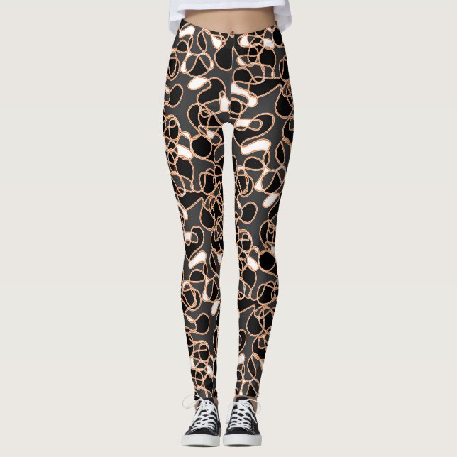 Legging Abstrato 290523 Preto, Laranja e Branco (Frente)