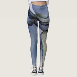 Legging Abstrato Álcool Ink Shimmery Azul e Dourado