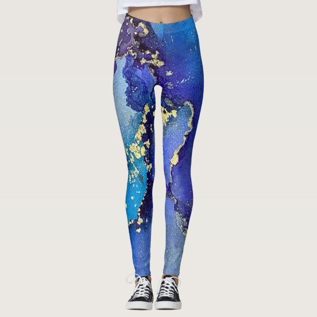 Legging Abstrato Álcool Tinta Azul Azul Azul Azul Azul Aqu (Frente)