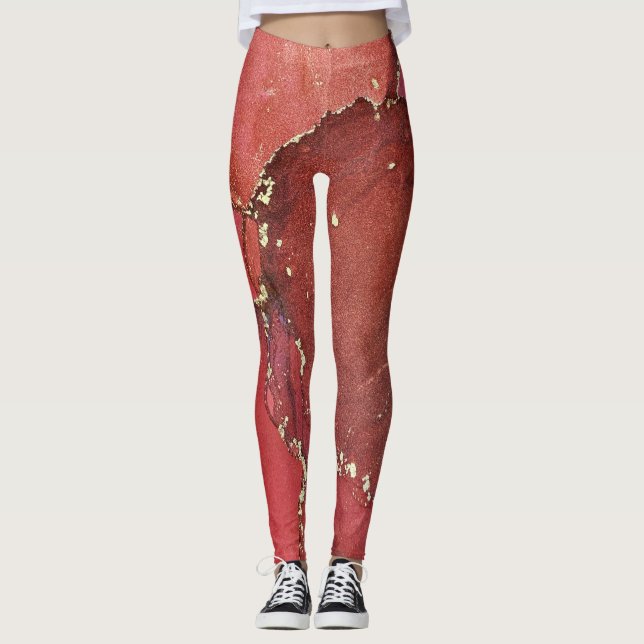 Legging Abstrato Alcool Tinta Brilhante Vermelho e Dourado (Frente)