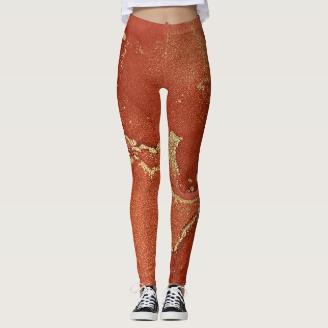 Legging Abstrato Alcool Tinta Brilhante Vermelho e Dourado (Frente)