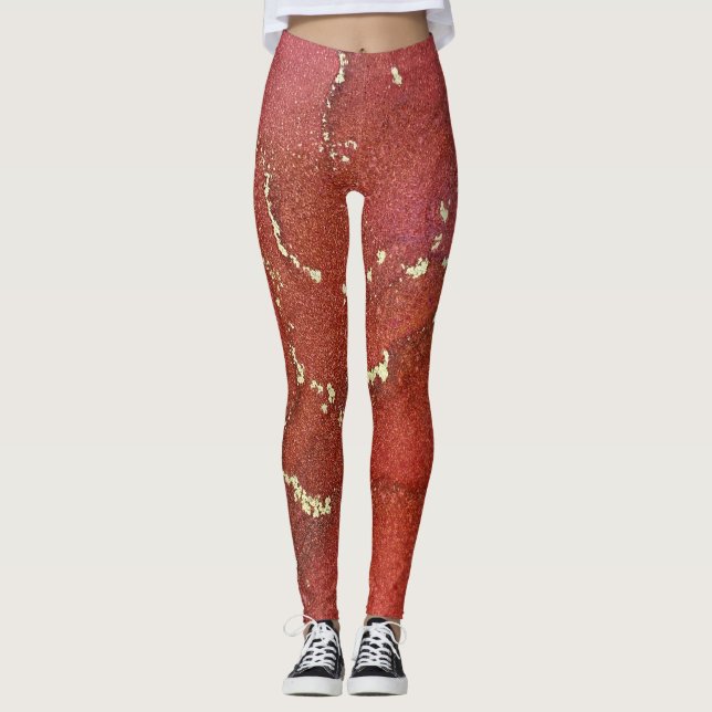 Legging Abstrato Alcool Tinta Brilhante Vermelho e Dourado (Frente)