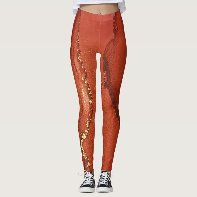 Legging Abstrato Alcool Tinta Brilhante Vermelho e Dourado (Frente)