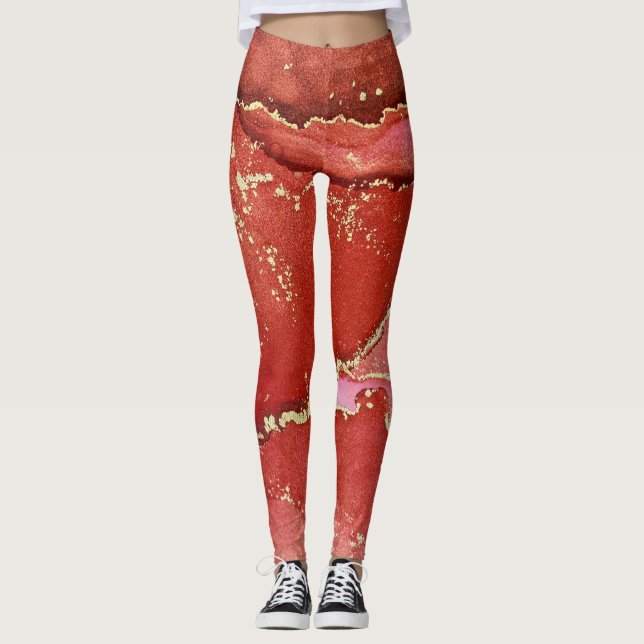 Legging Abstrato Alcool Tinta Brilhante Vermelho e Dourado (Frente)