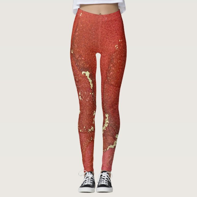 Legging Abstrato Alcool Tinta Brilhante Vermelho e Dourado (Frente)