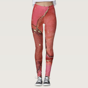 Legging Abstrato Alcool Tinta Brilhante Vermelho e Dourado