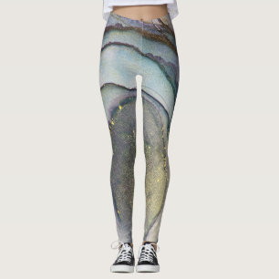 Legging Abstrato Alcool Tinta de Teto Roxo Cinza Dourado