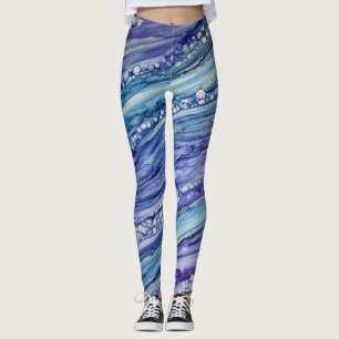 Legging Abstrato Álcool Tinta Líquida Arte Azul Roxo