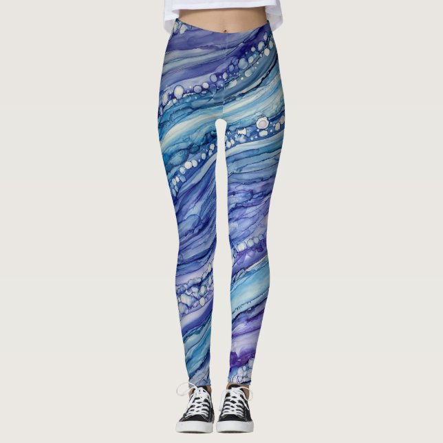 Legging Abstrato Álcool Tinta Líquida Arte Azul Roxo (Frente)