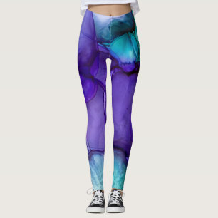 Legging Abstrato Alcool Tinta Rich Teal & Purple