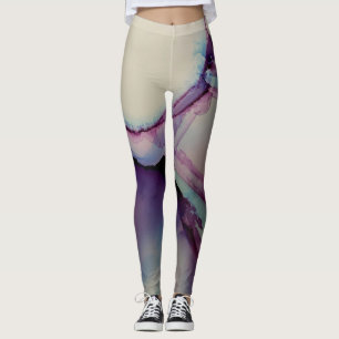 Legging Abstrato Álcool Tinta Rosa Púrpura Azul Branco