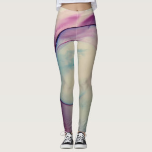 Legging Abstrato Álcool Tinta Rosa Púrpura Azul Branco