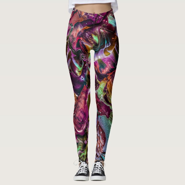 Legging Abstrato Arco-Íris Colorido de Pintura (Frente)